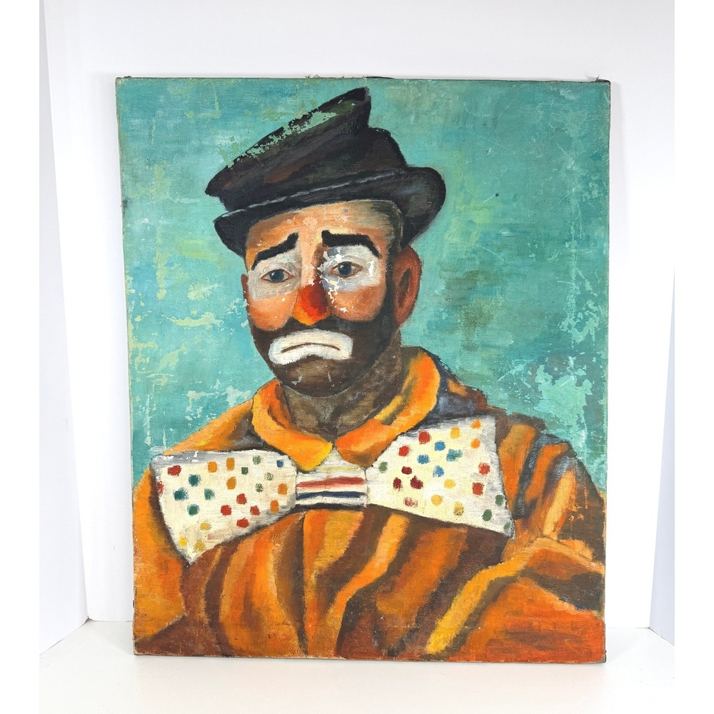 Vintage Clown Portrait Painting Original Art Sad Clown Orange impressionist art